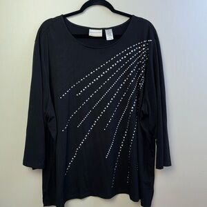 Alfred Dunner black tunic with silver and white embellishments. Size 3X. EUC.
